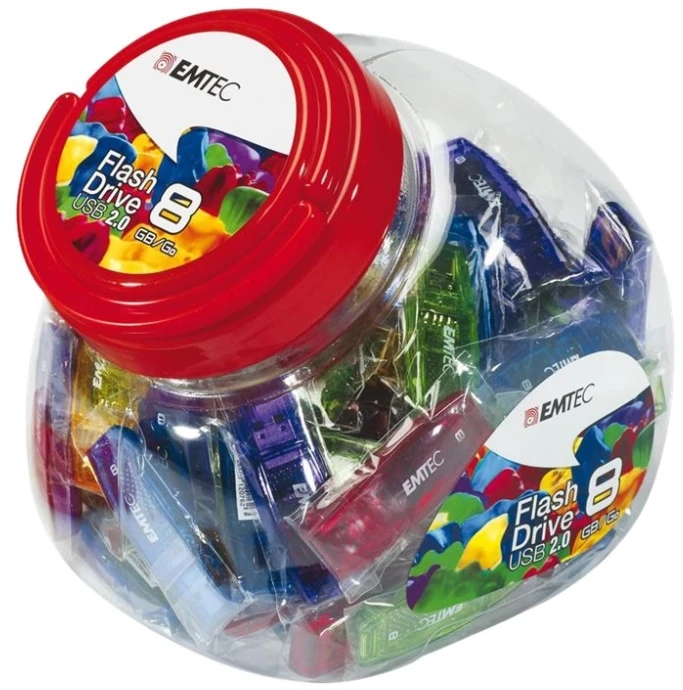 Emtec C410 Color Mix - saldainių indelis 2.0, 32 GB, USB A tipo, 2.0, 15 MB/s, dangtelis, daugiaspalvis