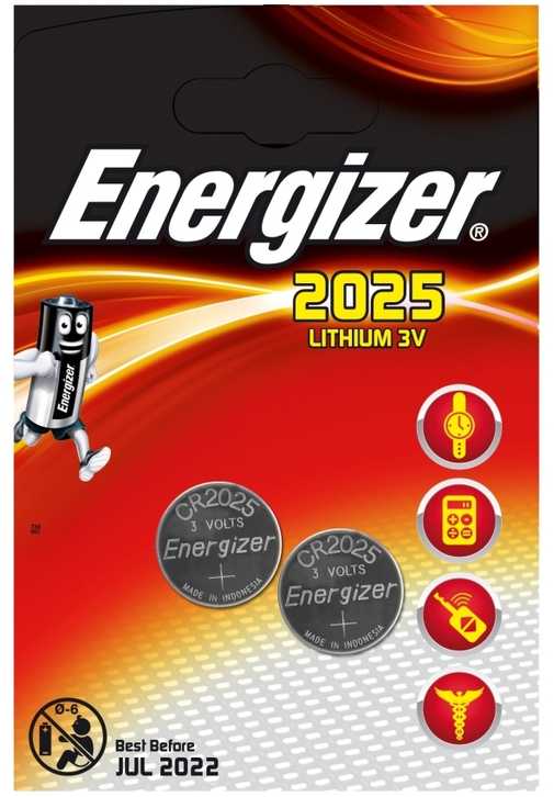 Energizer CR2025, Vienkartinė baterija, CR2025, Ličio, 3 V, 2 vnt.