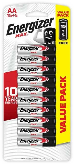 Energizer Max AA baterijos 20 vienetų pakuotė