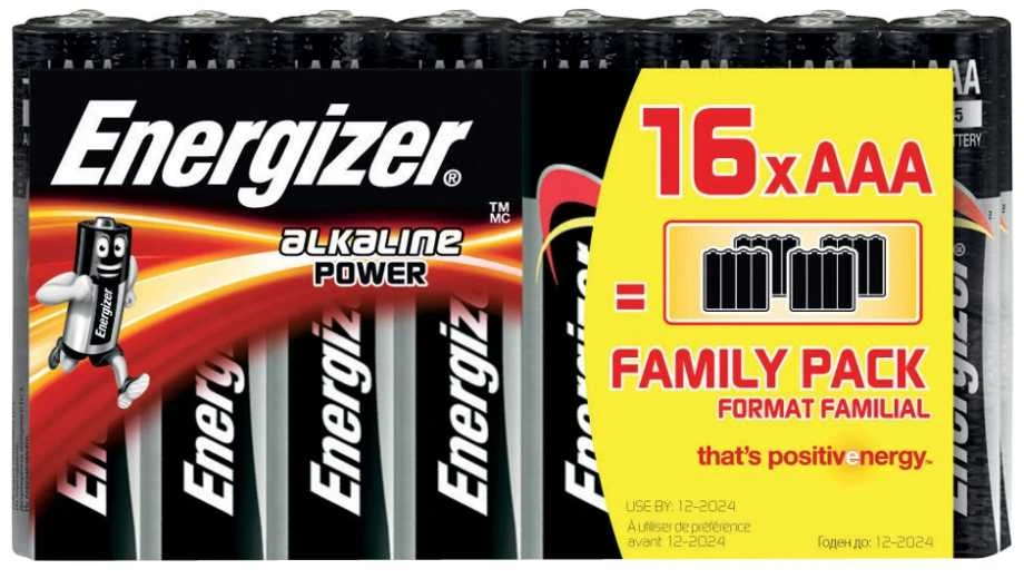 Energizer AAA baterijos, 16 vienetų pakuotė