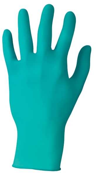 Vienkartinės nitrilinės pirštinės Ansell TouchNTuff 92-600, 100vnt, 0,12mm storio, L dydis (8,5-9), lygus delnas, žalios