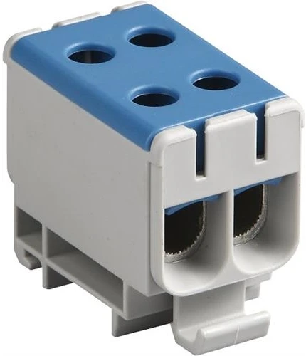 Ensto Dviguba 1 poliaus gnybtų kaladėlė, 4 jungtys, pilka, 2,5–50 mm² varis, 6–50 mm² aliuminis, 4 Nm (2,5–4 mm²), 12 Nm (6–50 mm²)