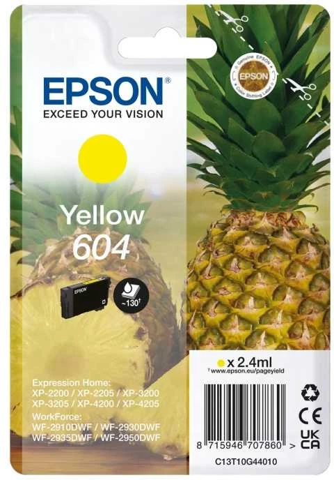 Tusz Epson Epson 604 vienkartinė pakuotė – 2,4 ml – geltona – originali – lizdinė plokštelė su RF / akustiniu pavojaus signalu – rašalo kasetė – skirta „Expression Home XP-2200“, „2205“, „3200“, „3205“, „4200“, „4205“, „WorkForce WF-2910“, „2930“, „2935“, „2950“