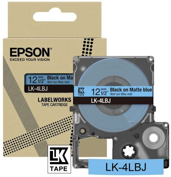 Epson Epson „LabelWorks LK-4LBJ“ – juodas ant matinės mėlynos spalvos – ritinėlis (1,2 cm x 8 m) 1 kasetė(-ės) pakabos dėžutė – juosta
