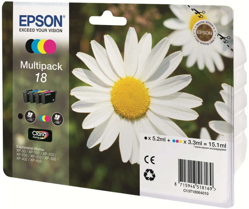 Epson 18 Multipack Ink cartridge, Juodas, žalsvai mėlyna, purpurinė, geltona