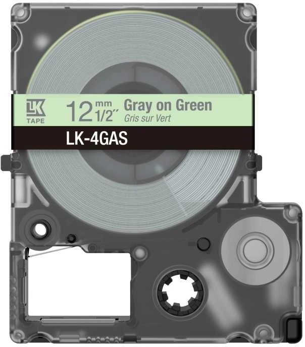 Epson Epson LabelWorks LK-4GAS - Grau auf Grun - Rolle (1,2 cm x 8 m) 1 Kassette(n) Hangebox - Bandkassette - fur LabelWorks LW-C410, LW-C610