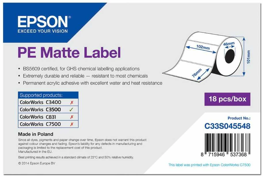 „Epson Premium“ matinis bilietas – ritinys: 102 mm x 50 m