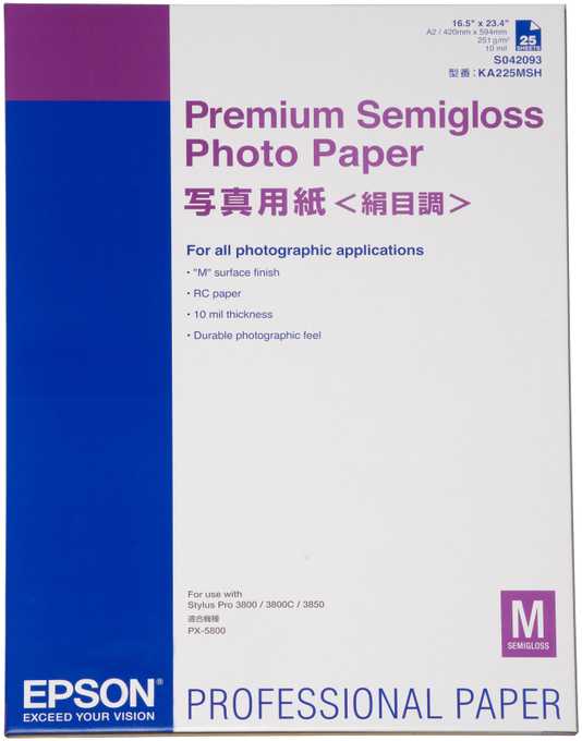 „Epson Premium Semigloss“ fotopopierius – DIN A2 – 250 g/m² – 25 lapai – pusiau blizgus – 250 g/m² – A2 – 25 lapai – 0,96 % – „SureColor SC-T7200D“ – „SureColor SC-T7200“ – „SureColor SC-T5405“ – „SureColor SC-T5400M“ – 240 V „SureColor“...