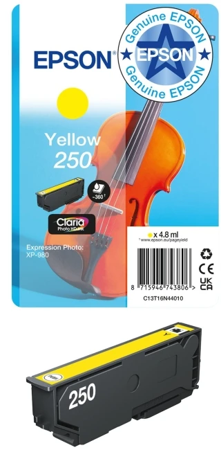 Epson 250 rašalas - 4,8 ml - Geltonas - originalus - lizdinė pakuotė - rašalo kasetė - skirtas P/N: C11CL95402