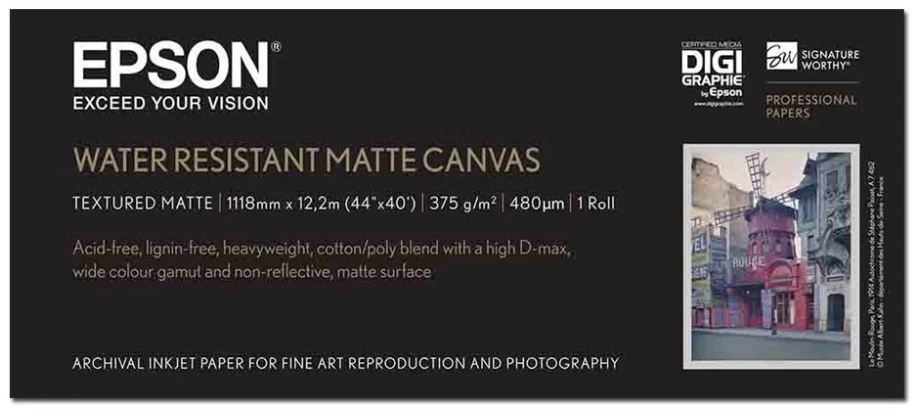 EPSON Paper Canvas 44 colių x 12,2 m, skirtas StylusPro 4000-C8 7600 9600 9800 10600 vandeniui atsparus matinis