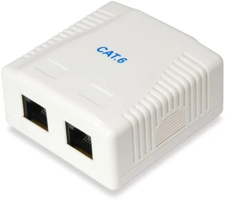 „Equip“ paviršinio montavimo lizdas Cat6 2 prievadų 2x RJ45 UTP RAL 9010, su polietileno maišeliu