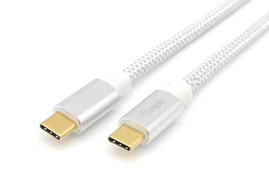 Equip USB 3.2 Gen 2 Type-C į C, M/M, 0,5 m, 5A, 0,5 m, USB C, USB C, USB 3.2 Gen 2 (3.1 Gen 2), 10 Gbit/s, sidabrinė, balta
