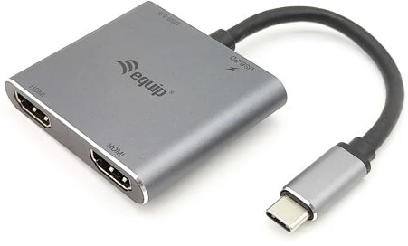 Equip USB-C koncentratorius USB-C St -> 2x HDMI, PD, USB3.0 Bu 0,15 cm pilkas
