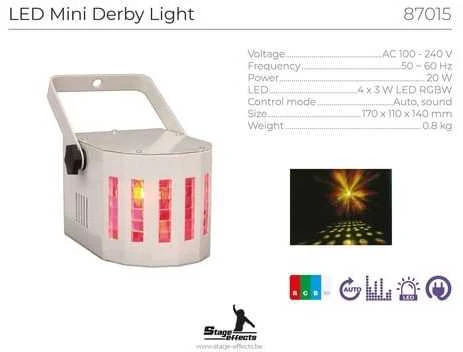 ESPA LED mini Derby šviesos efektas su technine specifikacija