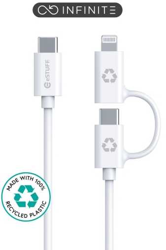 Kabelis USB eStuff ES600170 1 m USB C do USB C/Lightning Baltas