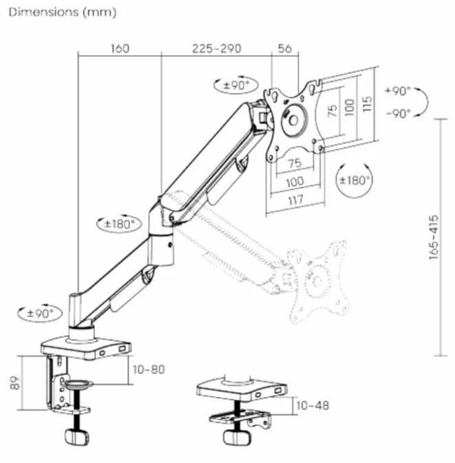 Laikiklis eSTUFF GLB227011, 9kg, 43.2 cm (17"), 81.3 cm (32"), 75 x 75 mm, 100 x 100 mm, Juodas