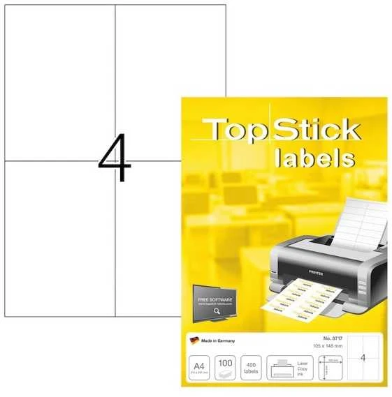 Herma Etiketter TopStick 105x148,5 mm hvid - (100 ark x 4 stk.)