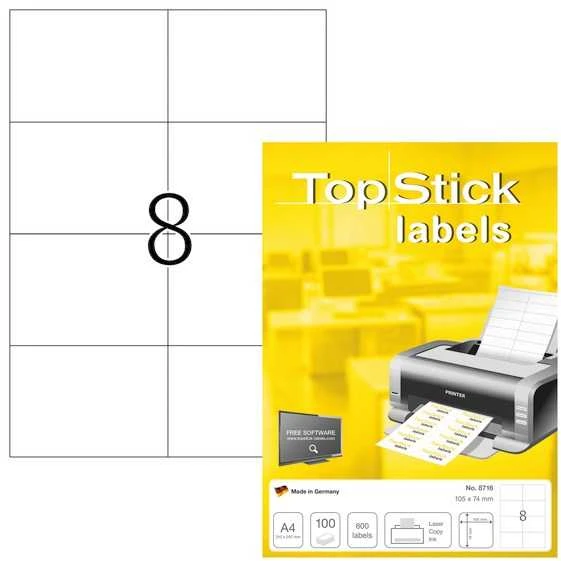 Herma Etiketter TopStick 105x74 mm hvid - (100 ark x 8 stk.)