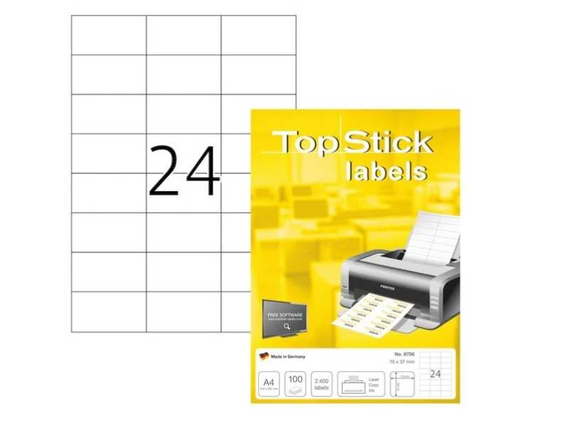 TopStick 8706 -tulostustarrat, 24-osainen, 70 x 37 mm