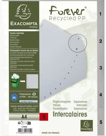 Separatoriai Exacompta Pilka 5 lapai A4 (20 vnt.)