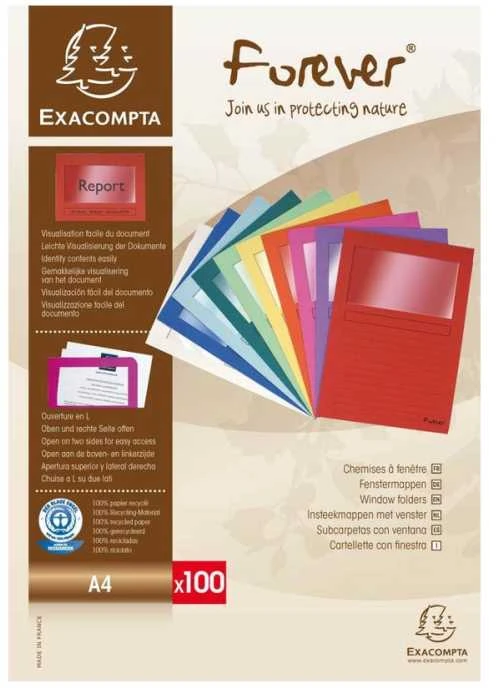 Kabės EXACOMPTA FOREVER kartoninis aplankas su A4 langu, spalvų derinys, pakuotėje 25 vnt.
