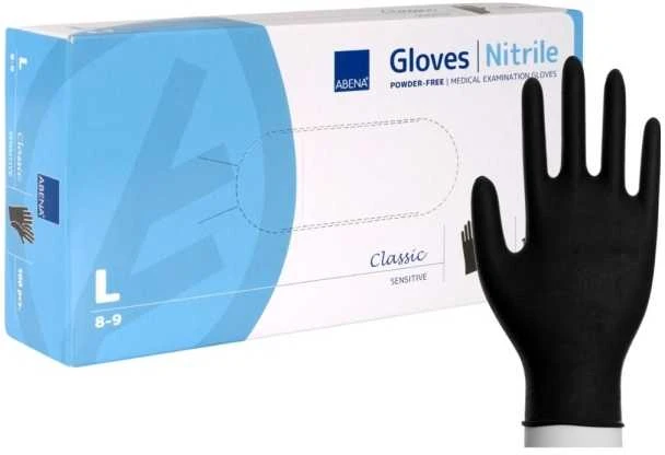 Juodos nitrilinės pirštinės be pudros ABENA Nitrile Powder-Free Medical Examination Gloves Juodas L 100vnt.