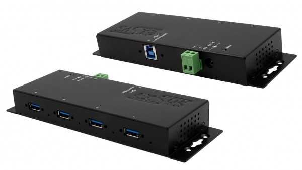 Exsys EXSYS EX-1184HMVS-2 4 prievadų metalinis USB 3.2 Gen1 su prisukamo kabelio apsauga nuo viršįtampių