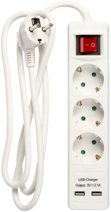 Deltaco 3 lizdų ilgiklis Nordic Quality 2xUSB-A (3x1,5mm²), 1.5m / 222997