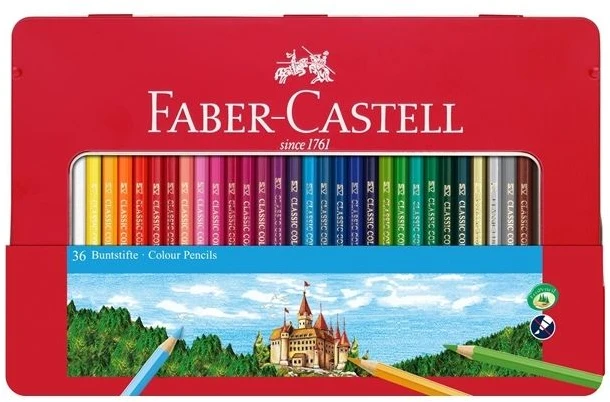 Spalvoti pieštukai Faber-Castell, 36 spalvų, metalinėje dėžutėje