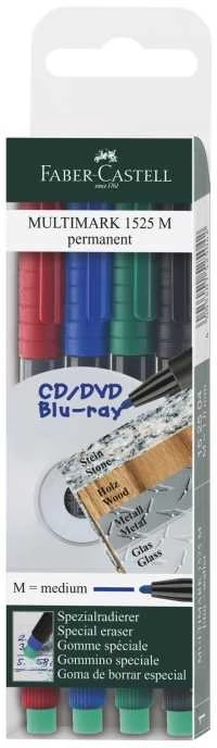 Permanentinis žymeklis CD/DVD diskams FABER CASTELL MULTIMARK M, 4 sp. komplektas