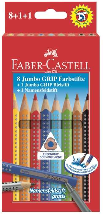 FABER-CASTELL spalvotas pieštukas Jumbo Grip reklaminis dėklas 8+1+1
