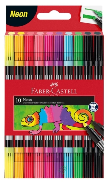 Flomasteriai Faber-Castell, dvipusiai, 10 neoninių spalvų