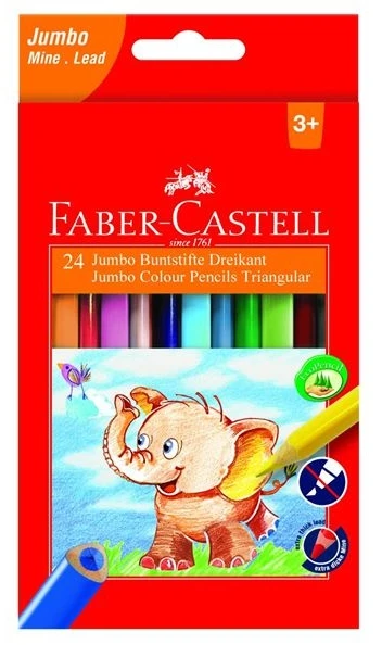 Spalvoti pieštukai Faber-Castell Jumbo, tribriauniai, 24 spalvų
