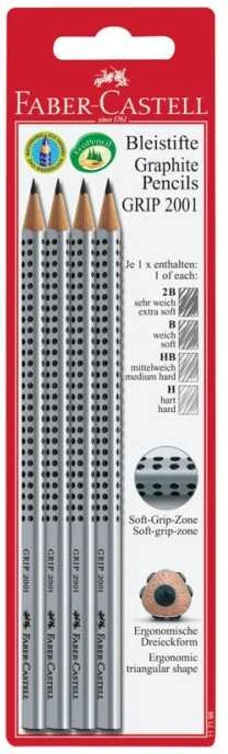 FABER-CASTELL Bleistift Grip 2001 (H HB B 2B) BK 4 Stk.
