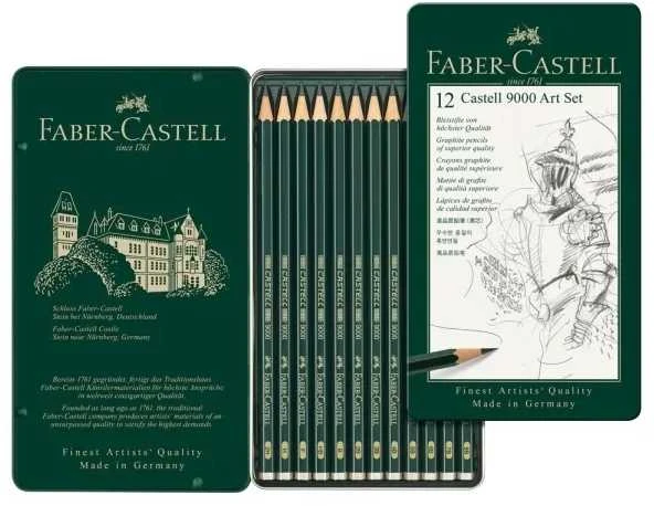 FABER-CASTELL CASTELL 9000 pieštukų rinkinys, 12 dalių, šerdelės skersmuo: apie 2 mm, lakuoti žaliai, vandens pagrindo lako technologija - 1 dalis (119065)