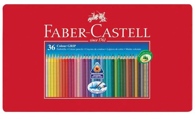 Spalvoti pieštukai Faber-Castell GRIP 2001, 36 spalvų, metalinėje dėžutėje