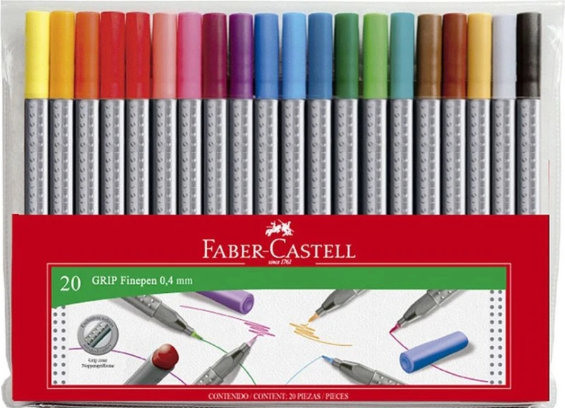 Faber-Castell Rašiklių Faber-Castel GRIP Finepen, 0.4mm, rinkinys, 20 vnt, dėžutėje