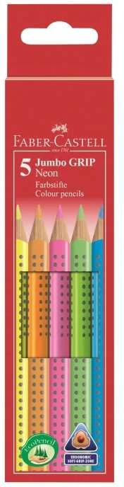 Spalvoti pieštukai Faber-Castell Jumbo Grip, 5 neoninės spalvos