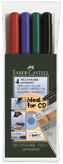 Permanentinis žymeklis CD/DVD diskams FABER CASTELL MULTIMARK F, 4 sp. komplektas