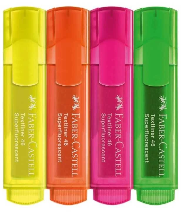 Teksto žymeklių rinkinys Faber-Castell 46, labai ryškių spalvų, 4 spalvų