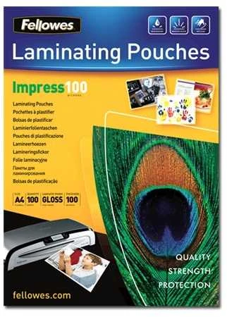 Fellowes | Laminavimo maišelis | A3 | Blizgus | Storis: 100 mikronų, kiekis pakuotėje: 100 vnt.; Idealiai tinka pranešimams, rankdarbių medžiagoms, iškaboms ir dažnai naudojamiems dokumentams; Suderinamas su visų prekių ženklų laminatoriais