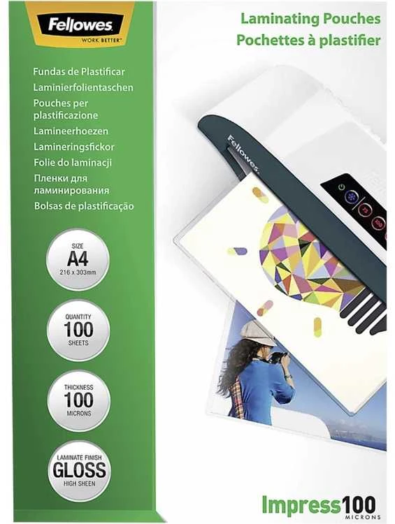 FELLOWES LAMINATING POUCH 100MIC A4 100PK