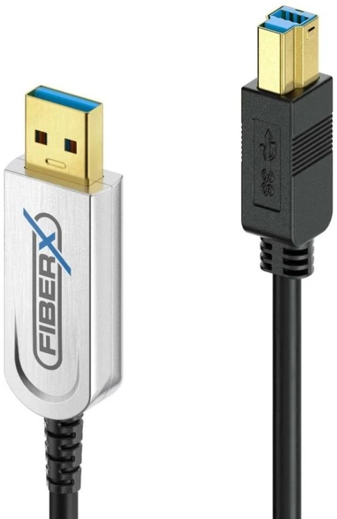 FiberX FX-I645-020, 20 m, USB B, USB A, USB 3.2 Gen 1 (3.1 Gen 1), 10 Gbit/s, Juoda, Sidabrinė