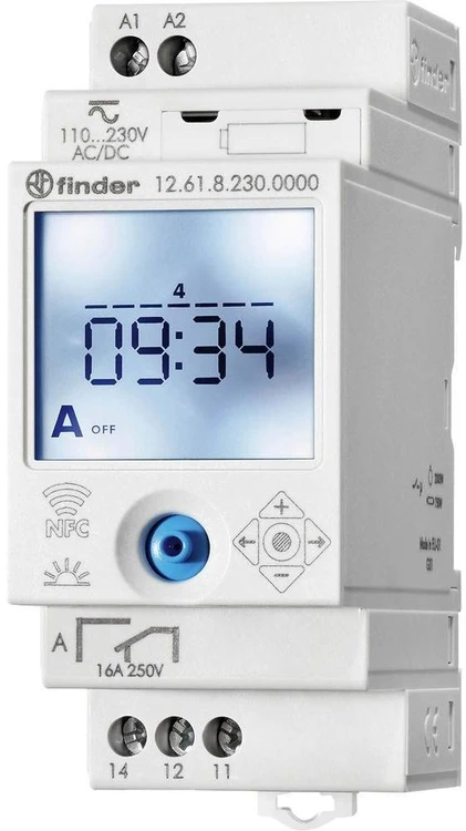 FINDER 12.A2.8.230.0000 Skaitmeninis laikrodis ASTRO/SAVAITINIS NFC 2P 16A 230V AC/DC 12.A2.8.230.0000