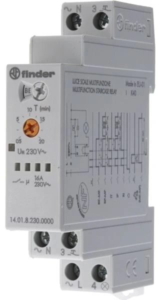 Finder 14.01.8.230.0000 laiptinės apšvietimo automatas daugiafunkcis 230 V/AC 1 vnt. Laiko intervalas: 30 s - 20 min 1 x galinis kontaktas