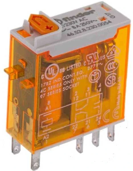 Finder 2P 8A 230V AC siųstuvas LED indikatoriaus bandymo mygtukas (46.52.8.230.0054)
