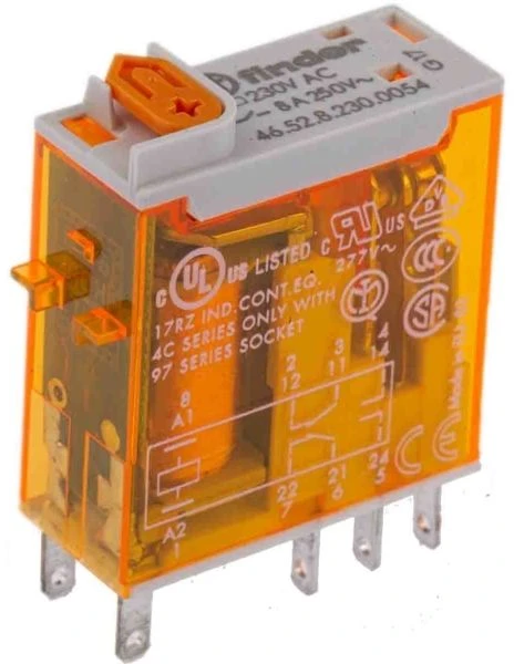 Finder Relay 2P 8A 230V AC LED indikatoriaus bandymo mygtukas (46.52.8.230.0054)