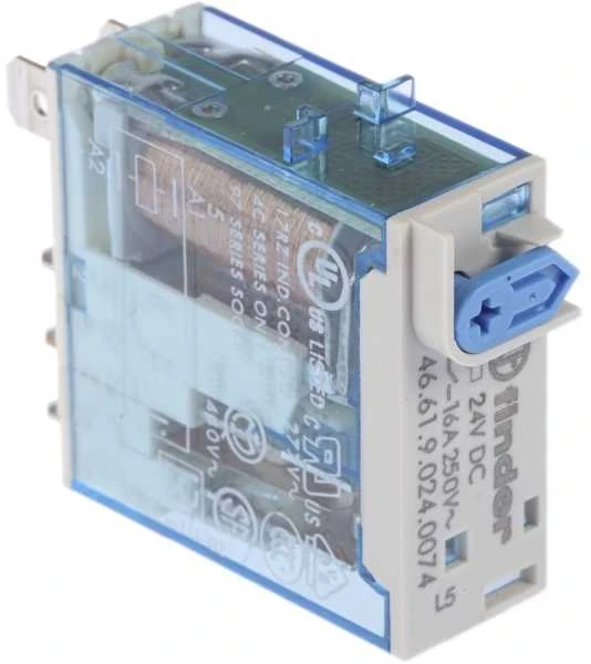 Finder 1P relė 16A 24V nuolatinės srovės LED indikatorius bandymo mygtukas (46.61.9.024.0074)