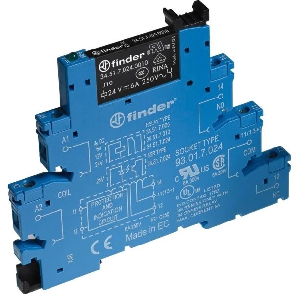 „Finder“ relės sujungimo modulis, 6,2 mm, 1P, 6A, 24 V AC/DC (38.51.0.024.0060)