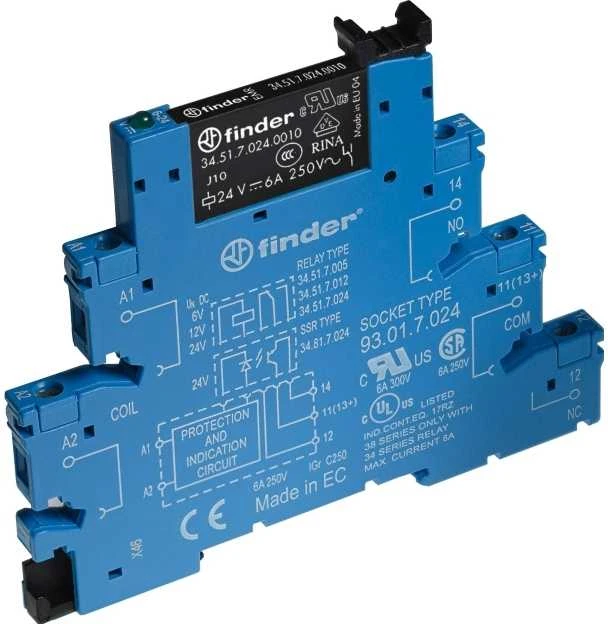 „Finder“ relės sujungimo modulis 1P 6A 24V DC 6,2 mm AgNi kontaktai (38.51.7.024.0050)